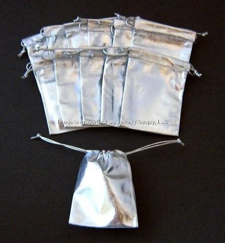 72 Pieces Metallic Silver Drawstring Bags Pouches Gifts Jewelry Favors 2 3/4 X 3