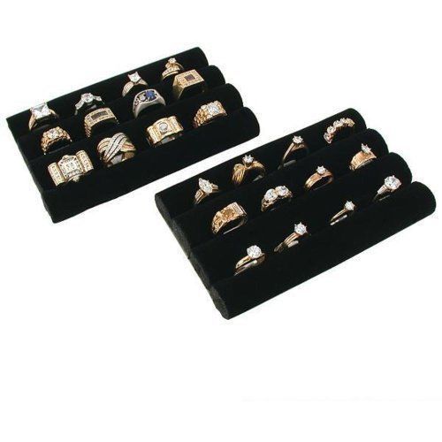 2 Black Velvet Ring Trays Jewelry Pad Showcase Displays 5.5&#034; New