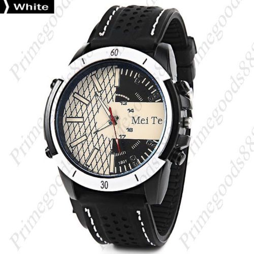 Fashionable Rubber Band 2 Tone Face Quartz Men&#039;s Wristwatch Free Shipping White