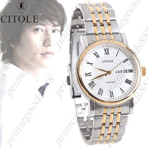 Round stainless steel date indicator quartz wrist high quality silver white gold for sale