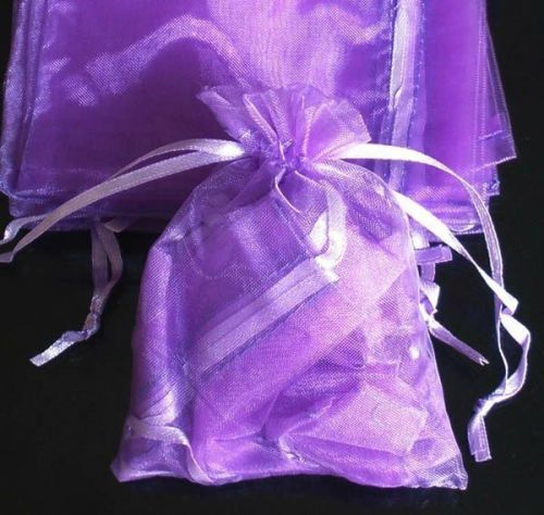 50Pcs Solid Lilac Purple Drawstring Organza Wedding Gift Pouch Bags 4.5x3.5&#034; A
