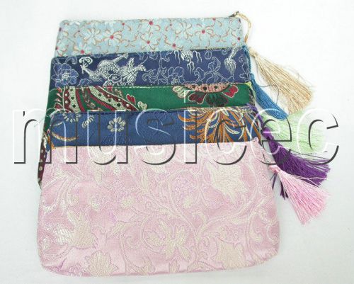 NEW 8&#034;X4&#034; 5pcs Mixed colors Jewelry silk bags handbag zipper pouches T116A08