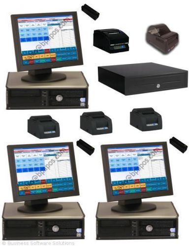 New 3 stn delivery touchscreen pos system &amp; software w barcode printer for sale