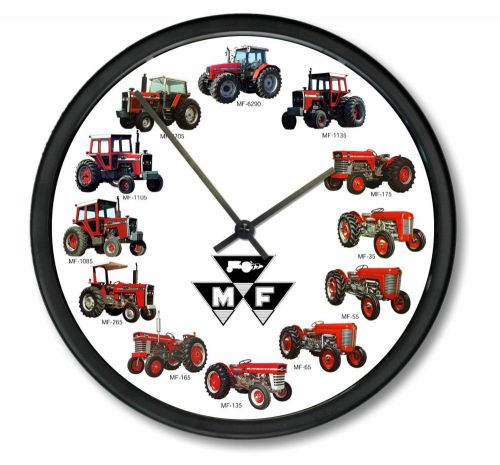 New MASSEY FERGUSON Tractor Wall Clock 12 Farmer Tractors Wheel Dial Black Logo