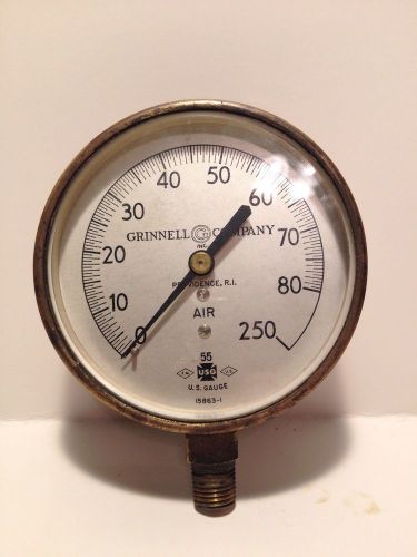 Vintage 1952 Grinnell Co Brass Beveled Glass Industrial Air Pressure Gauge
