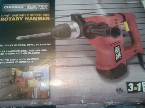 NEW Chicago Electric  3 In 1   1-1/8&#034; Var.Speed 69274 SDS Rotary Hammer  10 Amps