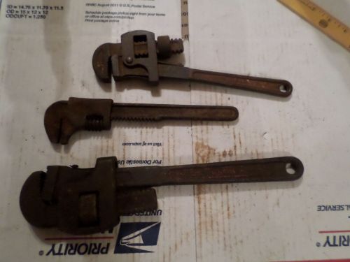 PIPE WRENCH TOOLS FROM KANSAS FARMS LOT OF THREE COLLECTABLE WRENCHES