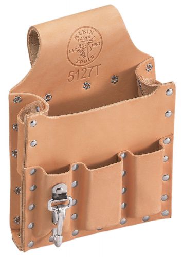 Klein tools 5127t 6 pocket leather tool pouch with knife clip for sale