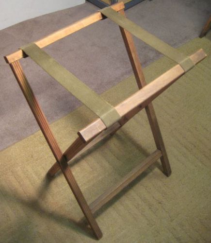 Vtg wood restaurant tray stand 32&#034; tall folding serving bar or luggage rack for sale
