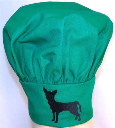 Chihuahua Puppy Dog Silhouette Chef Hat Green Adult Adjustable Kitchen Monogram