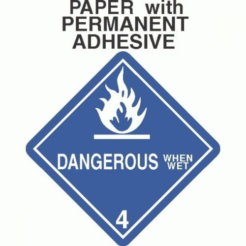 Dangerous when wet class 4.3 paper labels d.o.t. 4x4 (roll of 500) for sale