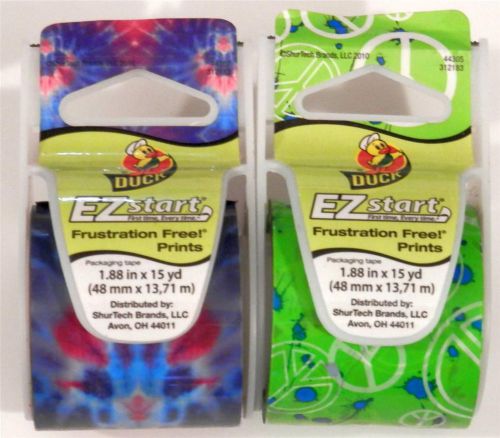 Set of 2 Duck EZ start Pattern Print Tie Dye/Peace Sign Splatter Packaging Tape