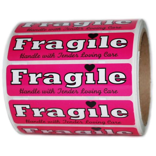 Pink &#034;Fragile Handle with Tender Loving Care&#034; Labels Stickers  1&#034; by 4&#034; - 500 ct