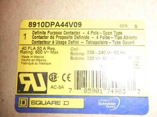 Square d    8910dpa44v09 4 pole-open type contactor  *** new in box*** for sale