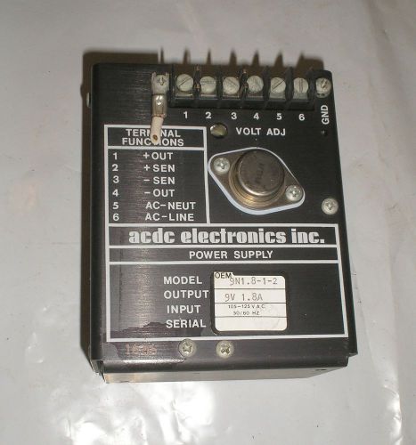 acdc Electronics Power Supply 9v 1.8A Output Model: 9N1.8-1-2