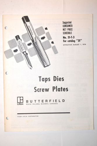 BUTTERFIELD TAPS DIES SCREW PLATES Catalog  1974 #RR802