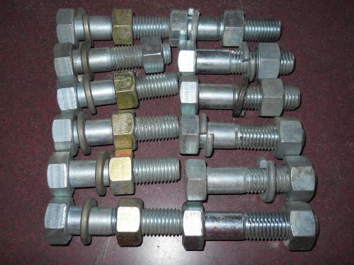 12 qty 3&#034; long hex bolts 3/4&#034;w threads w/lock washer &amp; nut for sale
