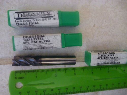 Lot 3 Design Rite XL  1/2&#034; 4 FLUTE COATED CARBIDE END MILL New USA Sharp