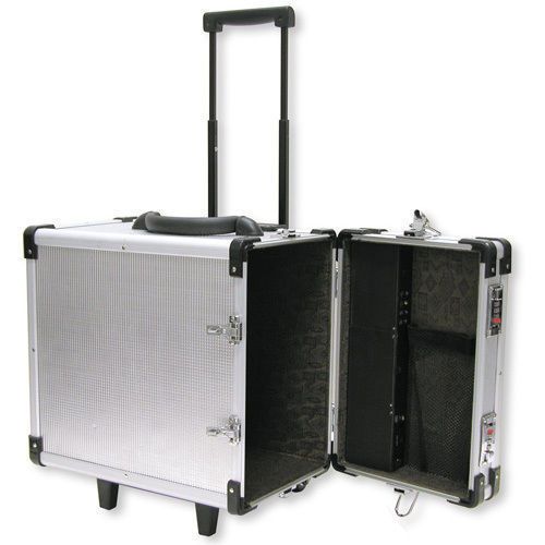 Aluminum rolling travel jewelry sales case  15 1/2&#034;  with 12 trays for sale