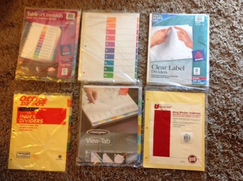 LOT OF 6 NEW Avery Office Depot Index Table of Contents Dividers/Clear Labels