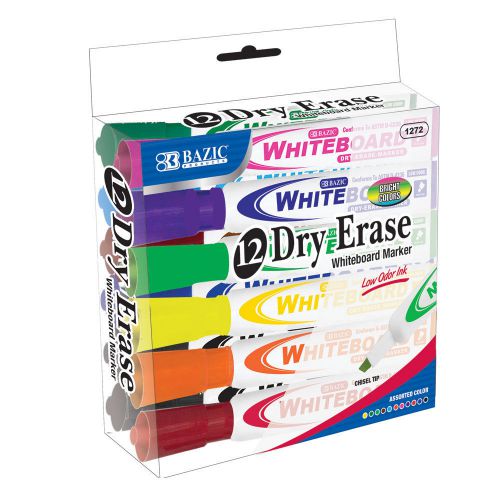 12 LOW ODOR Dry Erase White Board Markers Assorted Colors Chisel Tip NEW Boxed