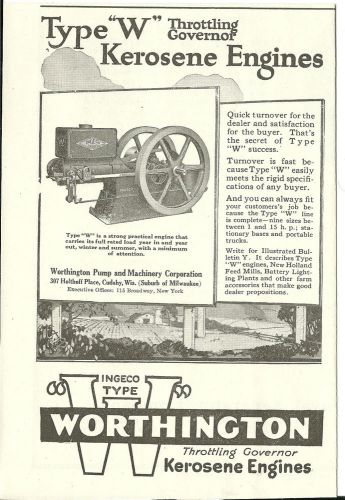 1919 Worthington Pump &amp; Machinery Corp. Cadahy,Wis. Type &#034;W&#034; Engine ad