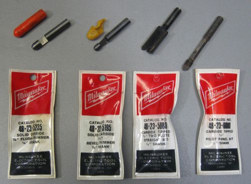 4 ~ milwaukee carbide router bit &amp; laminate trimmer bits assorted made in usa. for sale