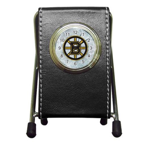 Custom Boston Bruins Leather Pen Holder Desk Clock (2 in 1) Free Shipping