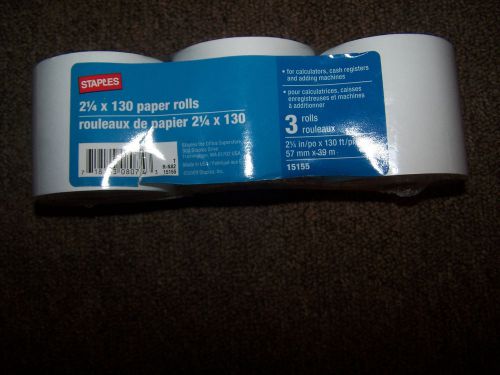STAPLES 2 1/4 X 130 PAPER ROLLS NEW PACK OF 3