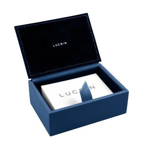 LUCRIN - Leather box for Business Cards - Smooth Cow Leather, Royal Blue