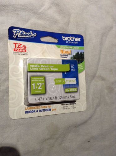 Genuine Brother P-Touch TZeMQG35 1/2&#034; White on Lime Green Tape TZMQG35