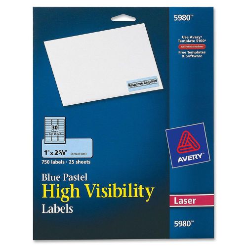 NEW Avery 5980 (5160) High Visibility Blue Pastel Labels - (1&#034;x2-5/8&#034;) - 750/PK
