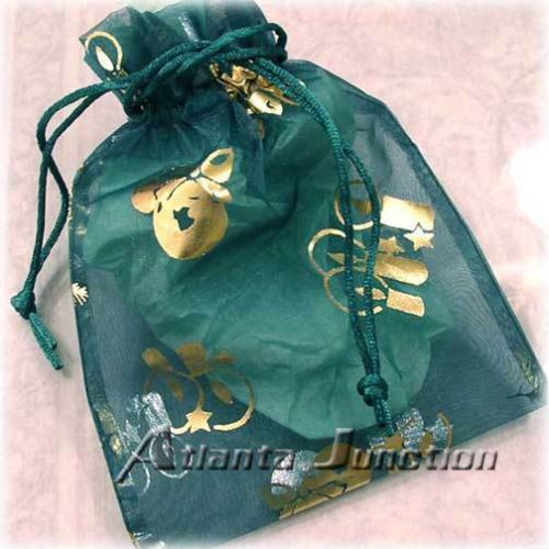 HOLIDAY*_GREEN / GOLD_ORGANZA GIFT JEWELRY POUCH