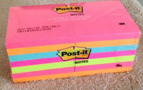 Post-it Notes, 3 In X 3 In, Cape Town Collection, 14 Pads/pack (654-14an)