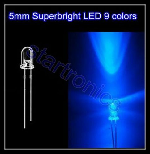 1000pcs 5mm Blue Led, Ultra Bright Round Top WaterClear Long Leg Led Diode