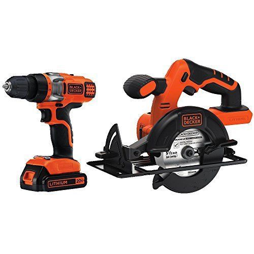 Black decker 2 tool combo kit 20v drill driver circular saw 5.5 inch blade led for sale