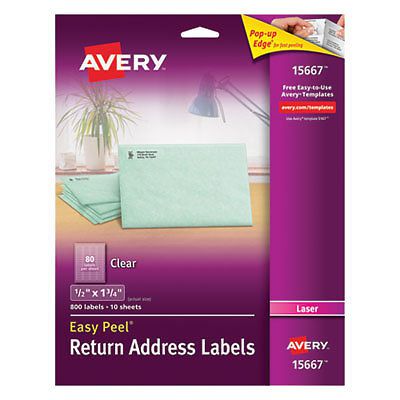 Clear Easy Peel Mailing Labels, Laser, 1/2 x 1 3/4, 800/Pack, Sold as 1 Package