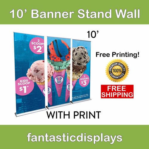 Professional Retractable Roll Up Banner Stand Wall 10&#039; Display + Free Printing