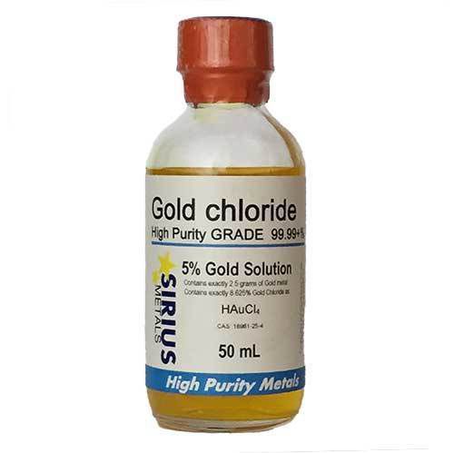 8.625% Gold Chloride (5.0% as 99.997% pure Gold metal); 50 mL in glass bottle