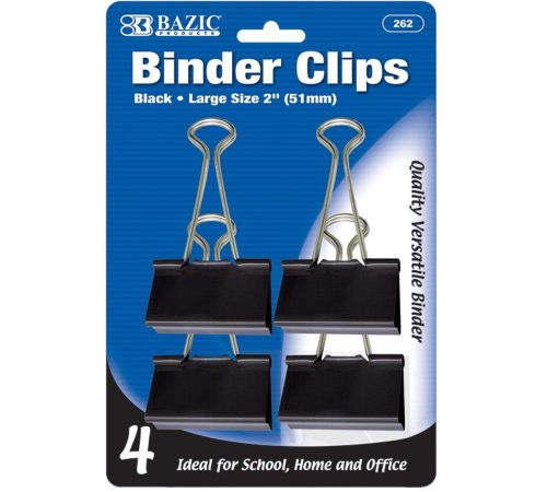 BAZIC Large 2&#034; (51mm) Black Binder Clip (4/Pack)