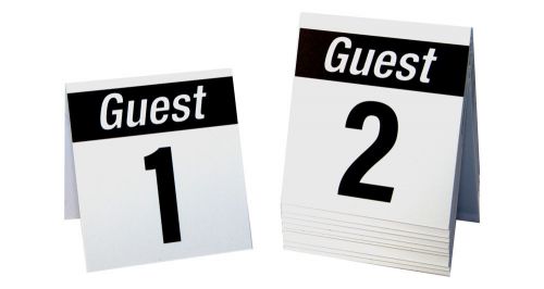 Table Numbers &#034;Guest&#034; 1-20 Tent Style, White w/Black number, Free shipping