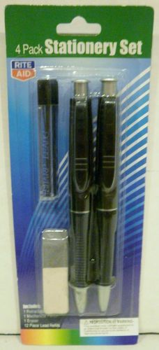 4 Pack Stationery Set Retractable Ball Pen Mechanical Pencil Eraser Lead Refills