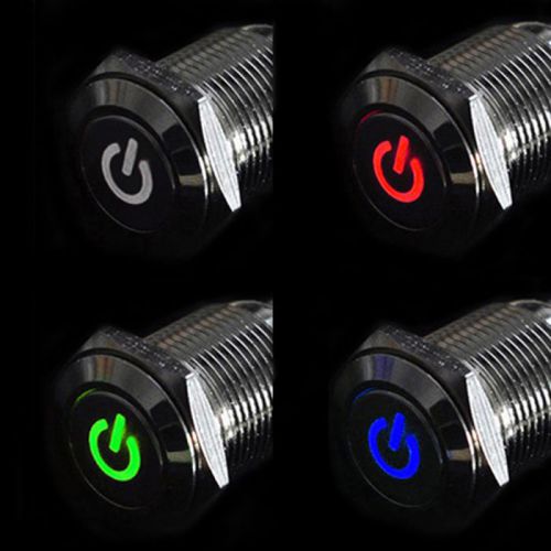16mm 12V Car Silver Aluminum LED Power Push Button Metal ON/OFF Switch Latching