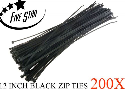 200x 12&#034; inch pack black network cable cord wire tie strap 90 lbs zip nylon for sale