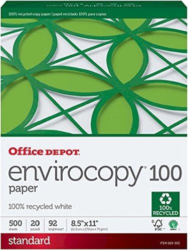 Office depot 100% recycled envirocopy copy fax laser inkjet printer paper, 8 1/2 for sale