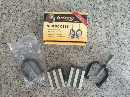Grizzly T23889 V-Block Set with Clamp-Double Slot New