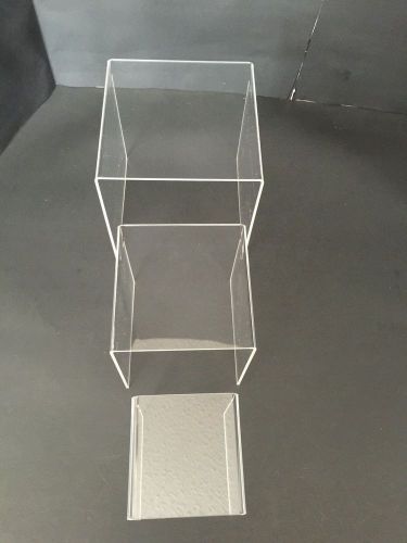 Set of 3 Acrylic Plastic Clear Riser Stand To Display 3&#034; 4&#034; 5&#034; Fixtures Jewelry