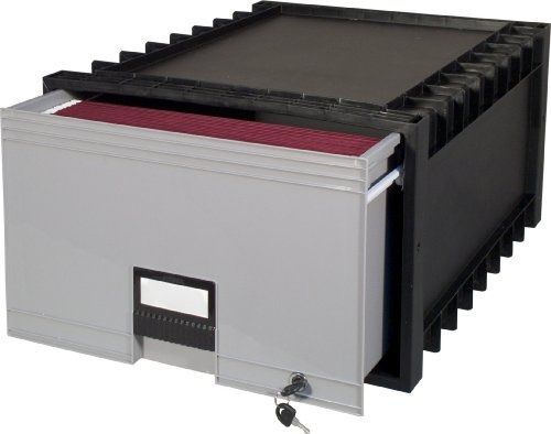Storex 24-inch archive locking storage box for legal size files, black/grey for sale