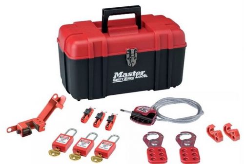 Master lock 12 piece portable electrical lockout kit, red, plastic for sale