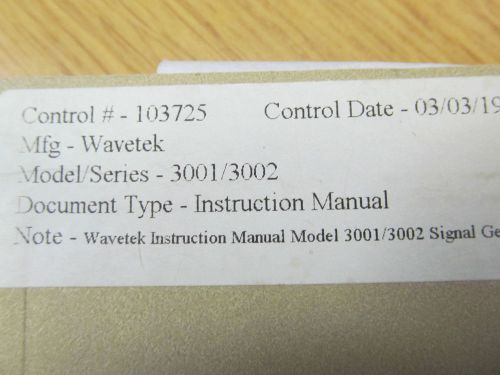 Wavetek 3001/3002 Signal Generator Instruction Manual w/ Schematics